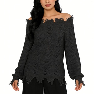 เสื้อสเวตเตอร์แฟชั่นสำหรับผู้หญิง แขนยาว คอวี แต่งลูกไม้ สีพื้น สำหรับฤดูใบไม้ร่วง/ฤดูหนาว - Product Image 6