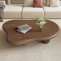 Table basse Kainice moderne en bois marron à motif ondulé, avec bord circulaire, pour salon, appartement, hôtel, maison d'hôtes