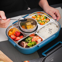 Boîte à lunch isotherme portable en acier inoxydable 304 à double paroi, grande capacité, cinq/quatre compartiments, avec couvercles nordiques, pour étudiants