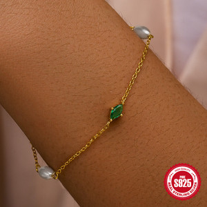 สร้อยข้อมือ RUNQI รุ่นคลาสสิกสำหรับผู้หญิง เงินแท้ 925 ชุบทอง ประดับมุกน้ำจืดเม็ดเล็ก - Product Image 5