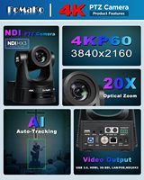 Cámara PTZ FoMaKo 4K 60fps NDI con Zoom Óptico 20x KC608N, Controlador para Educación y Transmisión Profesional (K600Nx4+KC608N+KC602)