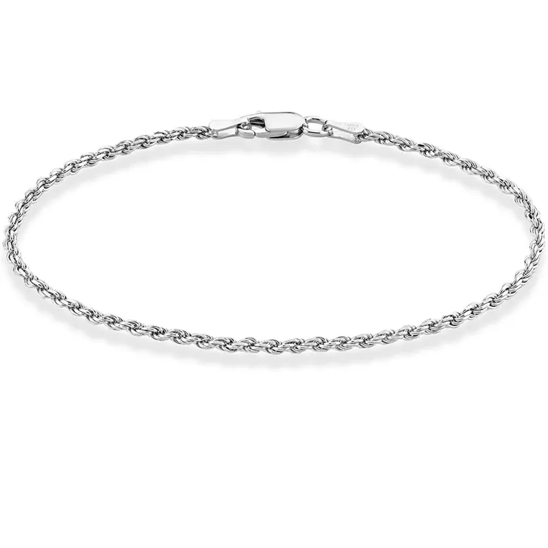 Factory Women 925 Silver Italian Braided Rope adjustable lady Twist Chain Bracelet