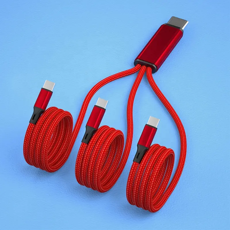 Kabel pengisi daya usb mikro tipe-c, kabel pengisi daya USB mikro tipe-c, anyaman nilon 1.2m fungsi Port 3 dalam 1