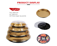 JY-82104 Hochwertige Sushi-Box mit Deckel, bedruckt, rund, aus Kunststoff, für Desserts, Gold-Schwarz