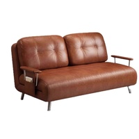 Sofá Cama Estilo Americano Vintage, Plegable, Doble Uso, Retro, para Apartamentos Pequeños, Sofá de Cuero Encerado, Sofá de Madera Maciza
