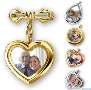 Placa de Fotos con Forma de Corazón de Doble Cara, Broche de Solapa Unisex para Niños, para Compromiso, Boda, Fiesta, Chapado en Oro, Regalo - Product Image 4