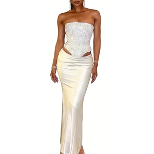 Women's <b>Rhinestone</b> Strapless2 Piece Set - Corset <b>Top</b> & Satin Skirt Evening Gown Womens Set Clothes Fashion - Product Image 6