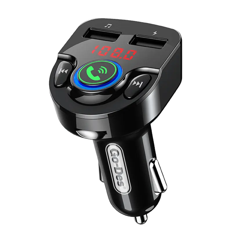 멀티 기능 듀얼 USB 고속 충전 차량용 충전기 어댑터 조명 디지털 디스플레이가있는 범용 FM 송신기 플레이어