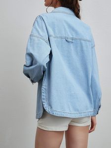 Chaqueta Vaquera Informal para Mujer, Estilo Boyfriend, con Botones, Talla Grande XL, Mangas Largas, Tela Lavada - Product Image 3