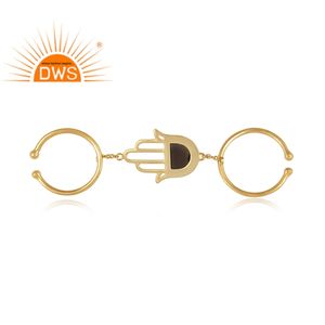Smoky Quartz Gemstone <b>Ring</b> 14k Yellow Gold Plated Hamsa Hand Design <b>Silver</b> 925 <b>Ring</b> Jewelry Manufacturer - Product Image 3