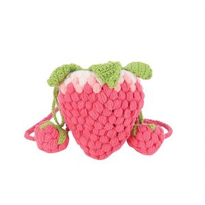 Handmade Woven Crossbody Bag New Style Crochet Strawberry Design Cute Children's Coin <b>Purse</b> Small Bag Decorative Flowers Plants - Product Image 5