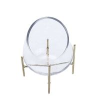Vase de terrarium en verre clair, bouche pivotante oblique avec support métallique en cuivre or pour décor de maison de plantes succulentes