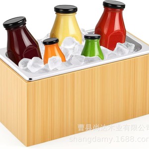 Wooden detachable ice box, square desktop storage <b>container</b> for ice cubes, <b>wine</b>, beer, champagne, and other beverages. - Product Image 1