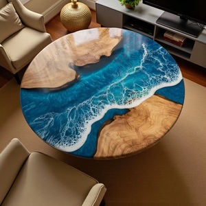 Table basse ronde en époxy à motif de vagues océaniques, style moderne du milieu du siècle, en bois de haute qualité, fabriquée à la main, meubles personnalisés pour idée de cadeau de mariage - Product Image 3