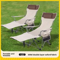 Chaise pliante d'extérieur en tissu Oxford avec grand accoudoir, chaise lune, repose-pieds étendu, réglage à quatre niveaux, inclinable, portable pour le camping
