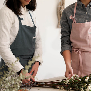 Tablier de cuisine coréen en lin nordique avec chiffon de nettoyage, en coton à motifs floraux pour la pâtisserie - Product Image 6