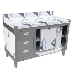 Gabinete modular de 3 cajones de acero inoxidable para restaurante, gabinete de mesa de cocina con puertas correderas