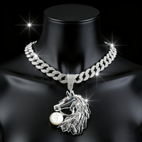 Grand pendentif cheval glacé, chaîne cubaine hip-hop pour femmes et hommes