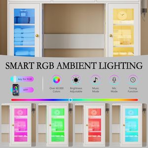 Coiffeuse de Maquillage RGB OEM/ODM Wenfeng pour Femme et Enfant, Grand Meuble de Chambre Blanc avec Plateau en Verre et Éclairage 3 Couleurs - Product Image 3
