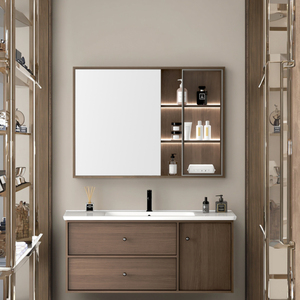 Mueble de Baño Moderno de Madera Sólida de Lujo para Villa, con Espejo Inteligente, Lavabo de Cerámica, Montado en la Pared, con Dos Cajones Silenciosos - Product Image 3