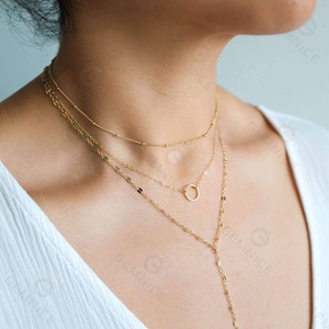 Collana Gemnel Fashion in Argento Sterling 925 Placcato Oro 18k con Catena Satellite Semplice e Perline Glitterate - Product Image 3