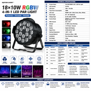 18 LED Four Color Mixing PAR Stage Wash <b>Light</b> with Digital Control for <b>DJ</b> Party Wedding and Concert - Product Image 5
