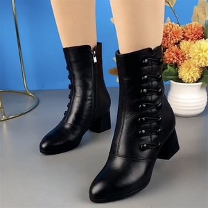Stivaletti da <span class=keywords><strong>Donna</strong></span> alla Moda Autunno Inverno 2024, <span class=keywords><strong>Tacco</strong></span> <span class=keywords><strong>Medio</strong></span>, Pelle Morbida, Suola Morbida, <span class=keywords><strong>Scarpe</strong></span> in Cotone - Product Image 3