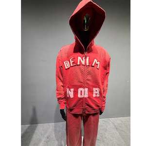 Conjunto de Moletom Masculino com Strass Desgastado 400GSM, Algodão Personalizado, Estilo Vintage Desbotado e Lavado, Streetwear Y2K, Moletom com Capuz e Calça de Moletom com Zíper - Product Image 2