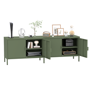ארון תצוגה ירוק ממתכת לסלון, ארון אחסון ירוק עם 4 דלתות, יחידת טלוויזיה מפלדה עם ריהוט מודרני לסלון - Product Image 5
