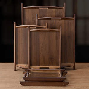 Bandeja Rectangular de Madera de Nogal y Bambú con Doble Asa, Bandeja Portátil para Servir, Uso en Restaurantes, Logotipo Personalizado - Product Image 3