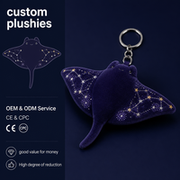 Porte-clés en peluche personnalisé Raie manta étoilée violet foncé, Pendentif porte-clés souvenir océanique Poisson diable