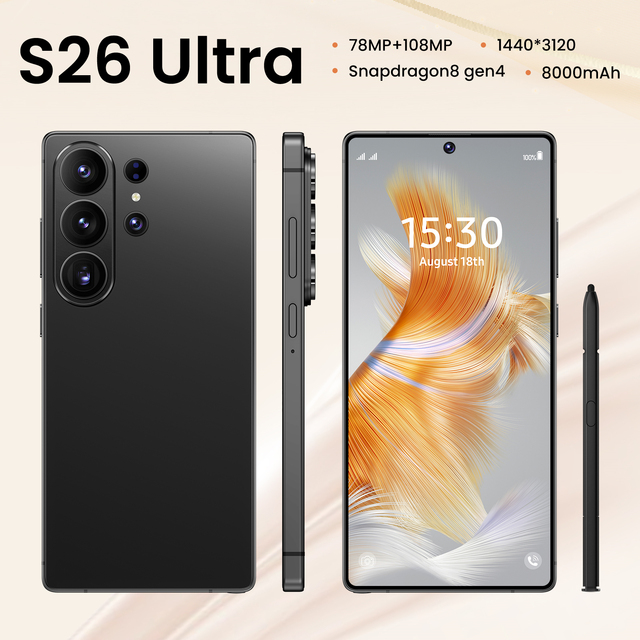 2026 S26 Ultra Android 15 Telephone 5G LTE CDMA Dual SIM Smartphone 7.3" 144Hz 108MP Camera 65W Quick Charge Mobile Phones