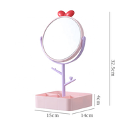 Miroir de maquillage de bureau personnalisé avec rangement intégré et design nœud princesse mignon pour dortoir étudiant, cadre en plastique