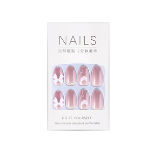 Venta al por mayor <span class=keywords><strong>de</strong></span> 24 <span class=keywords><strong>uñas</strong></span> postizas medianas tipo ataúd, color nude, rosa, blanco, <span class=keywords><strong>con</strong></span> lazo y diamantes <span class=keywords><strong>de</strong></span> imitación, reutilizables, <span class=keywords><strong>de</strong></span> ABS, estilo Ins para mujer - Product Image 2