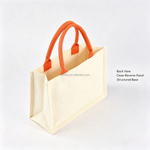 Sac fourre-tout en toile de coton laminée avec logo personnalisé imprimé et sangle orange, sac publicitaire promotionnel, sac de shopping promotionnel - Product Image 5