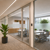 Système de cloisons en verre, 12 mm d'épaisseur, cadres en aluminium, isolation acoustique, finition bois, salons modernes, maison, bureau à domicile, salle à manger