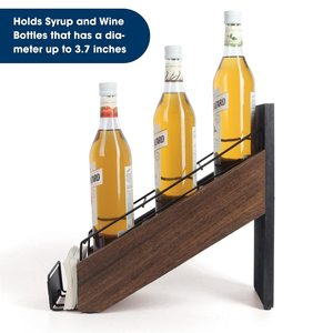 Portabottiglie Rustico in Legno con 3 Scomparti, Organizzatore a Filo Metallico per Sciroppi, <span class=keywords><strong>Vino</strong></span>, Condimenti, Succhi e Tovaglioli - Product Image 3