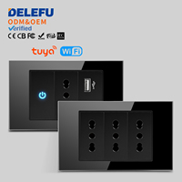 Enchufe Estándar Italiano DELEFU con USB Inteligente Tipo C de Carga Rápida de 20W, Enchufe de Pared con Doble USB y Panel de Vidrio