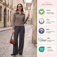 Cardigan en laine pure à 100 % pour femme, col en polaire moelleux, veste en tricot côtelé, pull à double fermeture éclair pour femme
