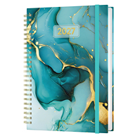 Agenda Premium A5 de Tapa Dura con Diseño de Mármol Verde Azulado y Detalles Dorados, Encuadernada en Espiral, Diario con Banda Elástica para la Escuela y la Oficina