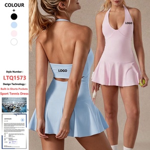 Tenue de sport sans manches personnalisée, coupe ajustée, pour femmes, tennis, <span class=keywords><strong>golf</strong></span>, pickleball, exercice, robe avec shorts intégrés et poches - Product Image 1