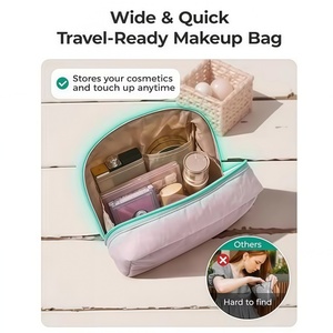 Bolsa de Cosméticos Acolchada de Nailon Personalizada, Organizador de <span class=keywords><strong>Maquillaje</strong></span> Portátil Impermeable con Cierre de Cremallera, Gran Capacidad para Viajes de Mujeres - Product Image 4