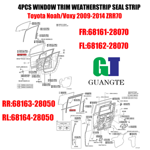Joint d'étanchéité extérieur de porte de voiture en caoutchouc, bande de moulage de vitre, référence 68162-28070 68164-28050 pour Toyota <span class=keywords><strong>Noa</strong></span> / Voxy 2009-2014 ZRR70 - Product Image 2