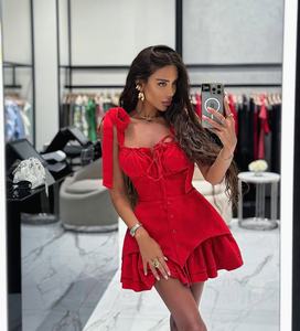 Abbigliamento Boutique OUDINA abiti estivi <span class=keywords><strong>senza</strong></span> <span class=keywords><strong>maniche</strong></span> Casual <span class=keywords><strong>corto</strong></span> papillon abbottonato irregolare abito Casual da donna - Product Image 4