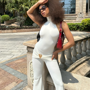 Combinaison Femme Col Montant Dos Nu Sans Manches Coupe Ajustée Taille Haute Respirante Tricotée Style Urbain Été 2025 - Product Image 1