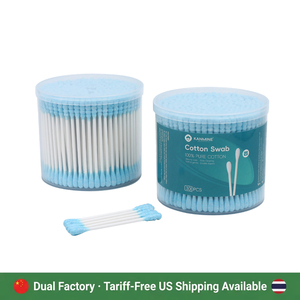 Hisopos de Algodón con <span class=keywords><strong>Punta</strong></span> Redonda <span class=keywords><strong>Azul</strong></span> de Doble Precisión, 300 Unidades, Hisopos de Algodón con Palito de Papel y Caja de PP - Product Image 1