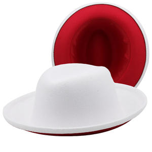 Fedora en <span class=keywords><strong>feutre</strong></span> de laine bicolore pour femmes et hommes Fedora à fond rouge 2 tons avec <span class=keywords><strong>souffleur</strong></span> à bord court plié à bord enroulé Fedoras - Product Image 4