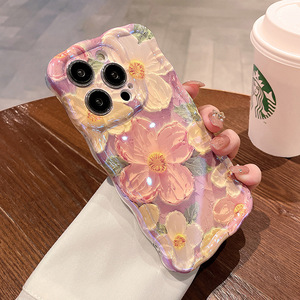 Nuova Custodia di Lusso Blu con Pittura a Olio 3D Fiori Viola per <span class=keywords><strong>iPhone</strong></span> 15 14 13 11 Pro Max, Stile Coreano con Bordo Ondulato Antiurto - Product Image 6