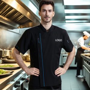 Uniformes de travail de cuisine unisexes à manches courtes pour chef de restaurant, double boutonnage, pour sushi, boulangerie, café, serveur, restauration, noir - Product Image 2