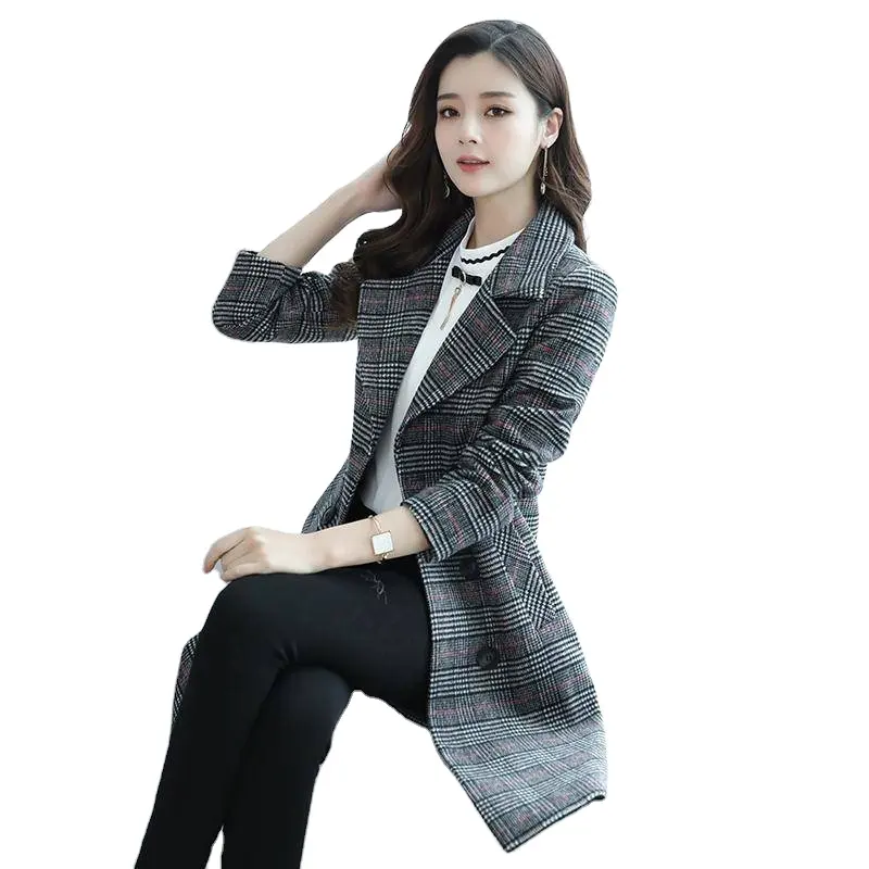 Wholesale Woolen Plaid Long Double Breasted Coat Overcoats For Winter Hot Sale Women High Quality Overcoat Long Coat